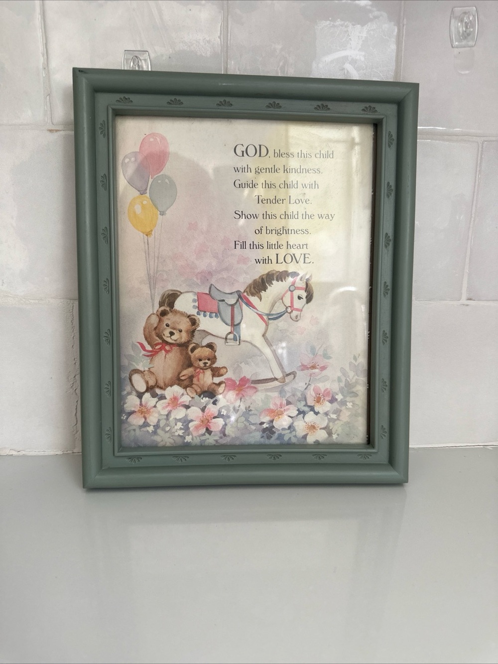 Vintage Framed Nursery Art Print in Sage Green - Inspirational Wall Accent